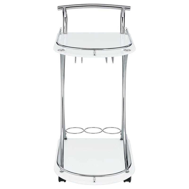 Large Picture of Coaster Furniture Elfman 910002 2-tier Glass Shelf Metal Bar Cart - White and Chrome