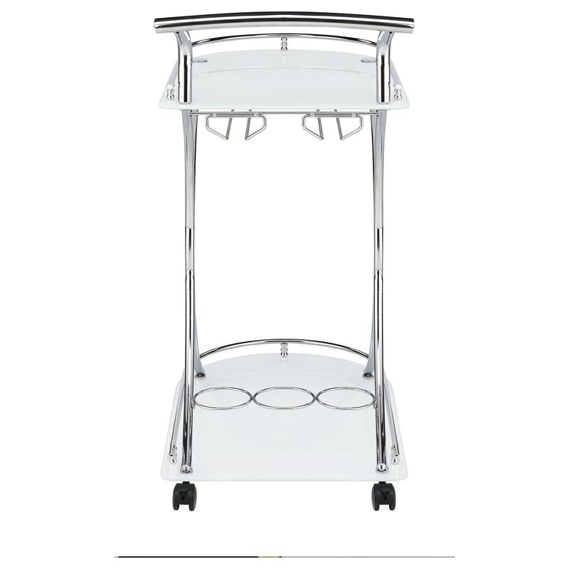 Large Picture of Coaster Furniture Elfman 910002 2-tier Glass Shelf Metal Bar Cart - White and Chrome
