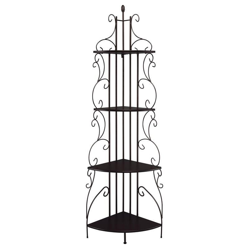 Large Picture of Coaster Furniture Poppy 910038 74-inch 4-shelf Corner Bookshelf - Copper and Cappuccino