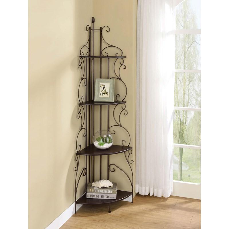 Large Picture of Coaster Furniture Poppy 910038 74-inch 4-shelf Corner Bookshelf - Copper and Cappuccino