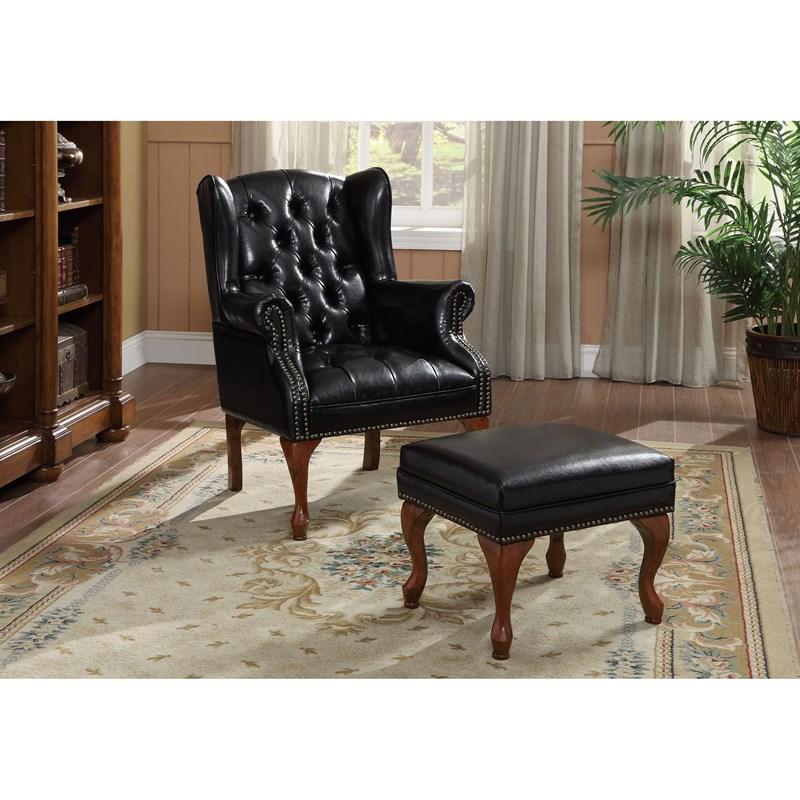 Large Picture of Coaster Furniture Roberts 900262 Upholstered Wingback Chair and Ottoman Set - Black