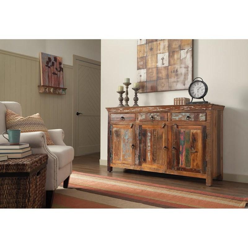 Large Picture of Coaster Furniture Harper 950367 3-door Solid Reclaimed Wood Accent Cabinet - Brown