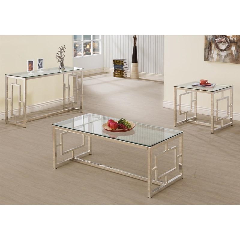 Large Picture of Coaster Furniture Merced 703739 Glass Top Metal Entryway Sofa Console Table - Nickel