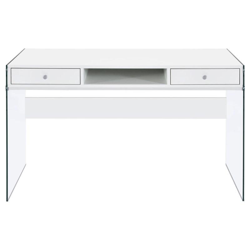 Large Picture of Coaster Furniture Dobrev 800829 48-inch 2-Drawer Writing Desk - White High Gloss