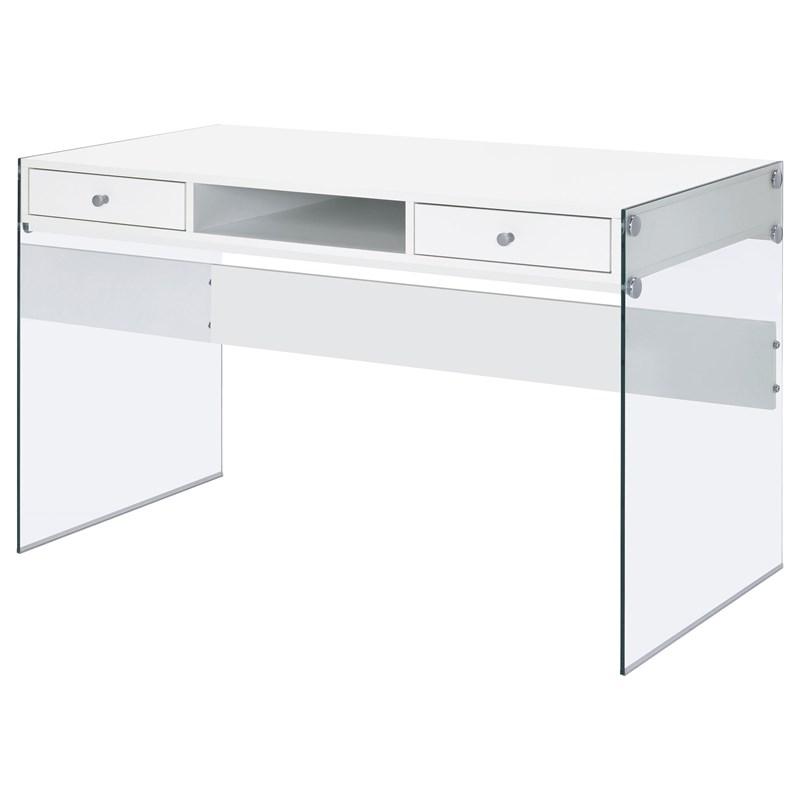 Large Picture of Coaster Furniture Dobrev 800829 48-inch 2-Drawer Writing Desk - White High Gloss