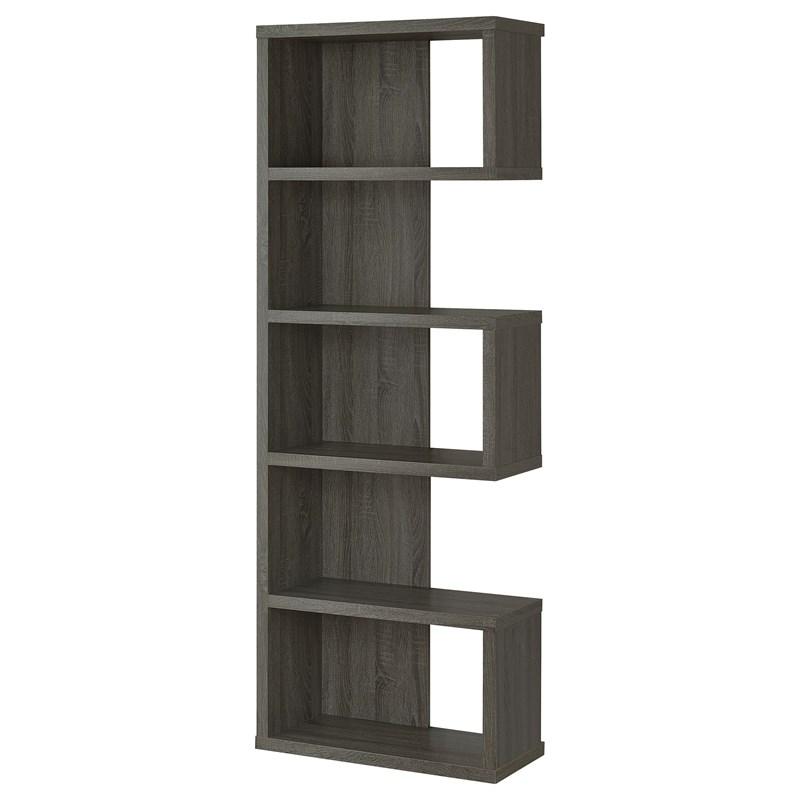 Large Picture of Coaster Furniture Joey 800552 71-inch 5-shelf Bookshelf - Weathered Grey