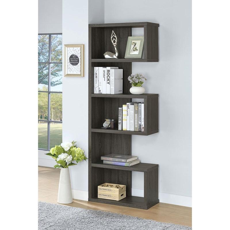 Large Picture of Coaster Furniture Joey 800552 71-inch 5-shelf Bookshelf - Weathered Grey