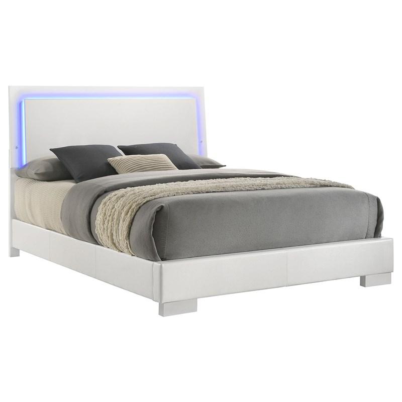 Large Picture of Coaster Furniture Felicity 203500Q Wood Queen LED Panel Bed - White High Gloss