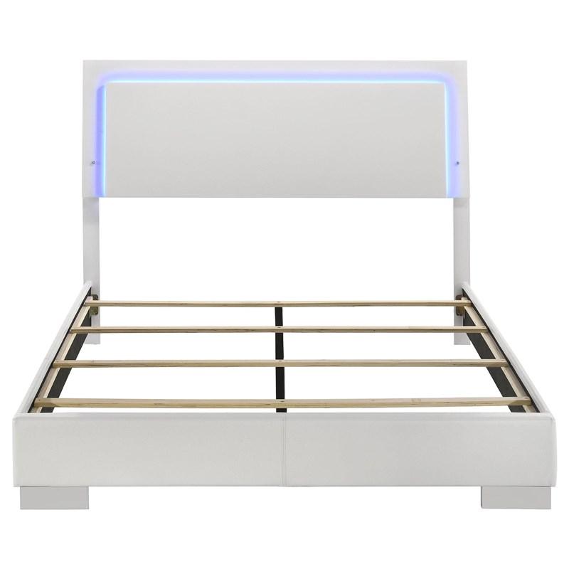 Large Picture of Coaster Furniture Felicity 203500Q Wood Queen LED Panel Bed - White High Gloss