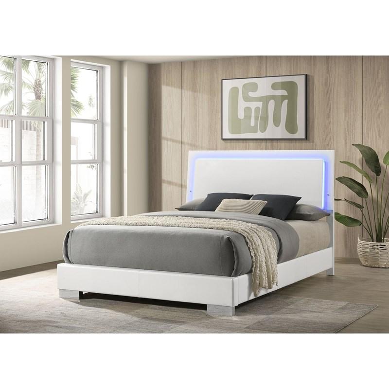 Large Picture of Coaster Furniture Felicity 203500Q Wood Queen LED Panel Bed - White High Gloss