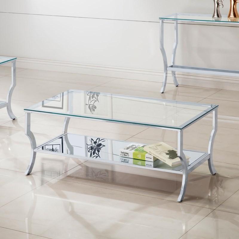 Large Picture of Coaster Furniture Saide 720338 Rectangular Glass Top Coffee Table - Chrome