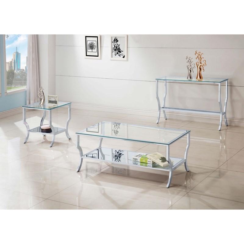 Large Picture of Coaster Furniture Saide 720338 Rectangular Glass Top Coffee Table - Chrome