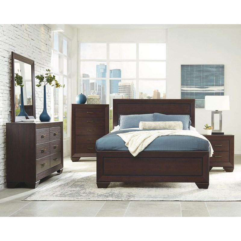 Large Picture of Coaster Furniture Kauffman 204391KE Wood Eastern King Panel Bed - Dark Cocoa
