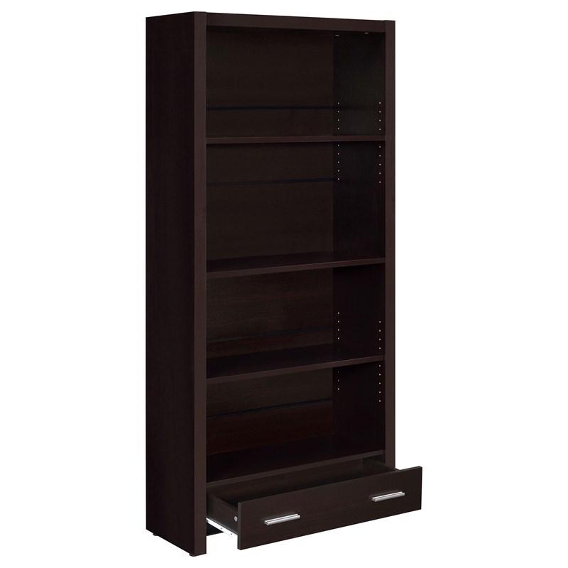 Large Picture of Coaster Furniture Skylar 800905 71-inch 5-shelf Bookcase with Drawer - Cappuccino