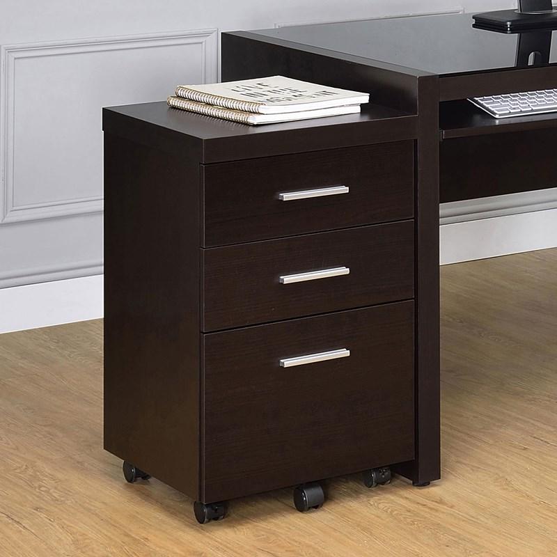 Large Picture of Coaster Furniture Skeena 800903 3-Drawer Mobile Office Storage Cabinet - Cappuccino