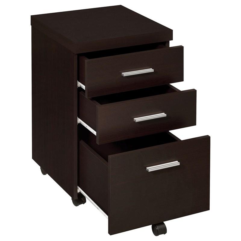Large Picture of Coaster Furniture Skeena 800903 3-Drawer Mobile Office Storage Cabinet - Cappuccino