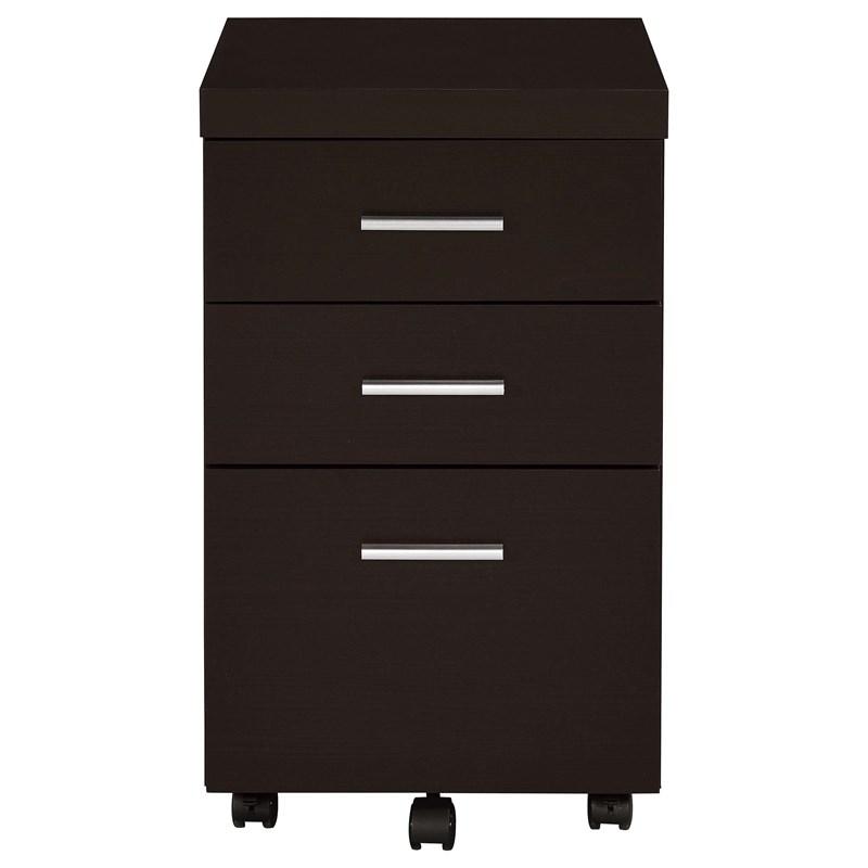 Large Picture of Coaster Furniture Skeena 800903 3-Drawer Mobile Office Storage Cabinet - Cappuccino
