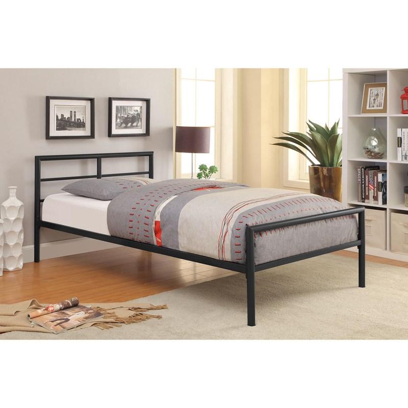 Large Picture of Coaster Furniture Fisher 300279T Metal Twin Open Frame Bed - Gunmetal