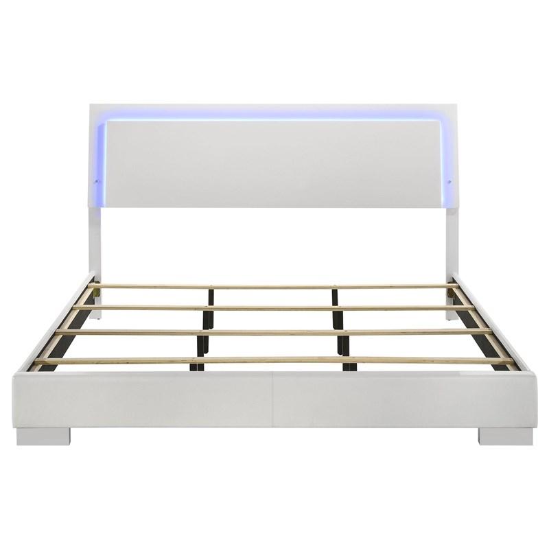 Large Picture of Coaster Furniture Felicity 203500KE Wood Eastern King LED Panel Bed - White High Gloss