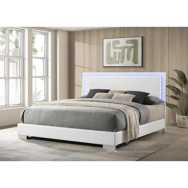 Large Picture of Coaster Furniture Felicity 203500KE Wood Eastern King LED Panel Bed - White High Gloss