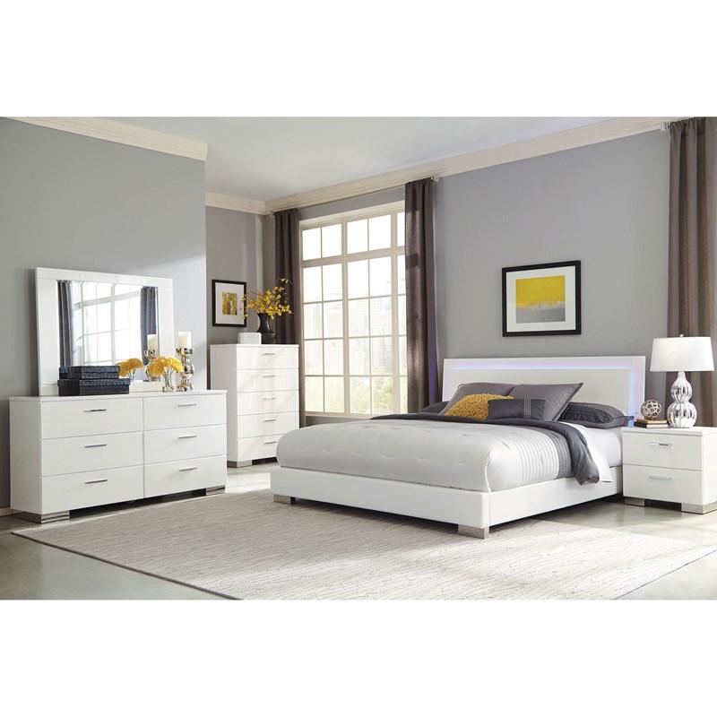 Large Picture of Coaster Furniture Felicity 203500KE Wood Eastern King LED Panel Bed - White High Gloss
