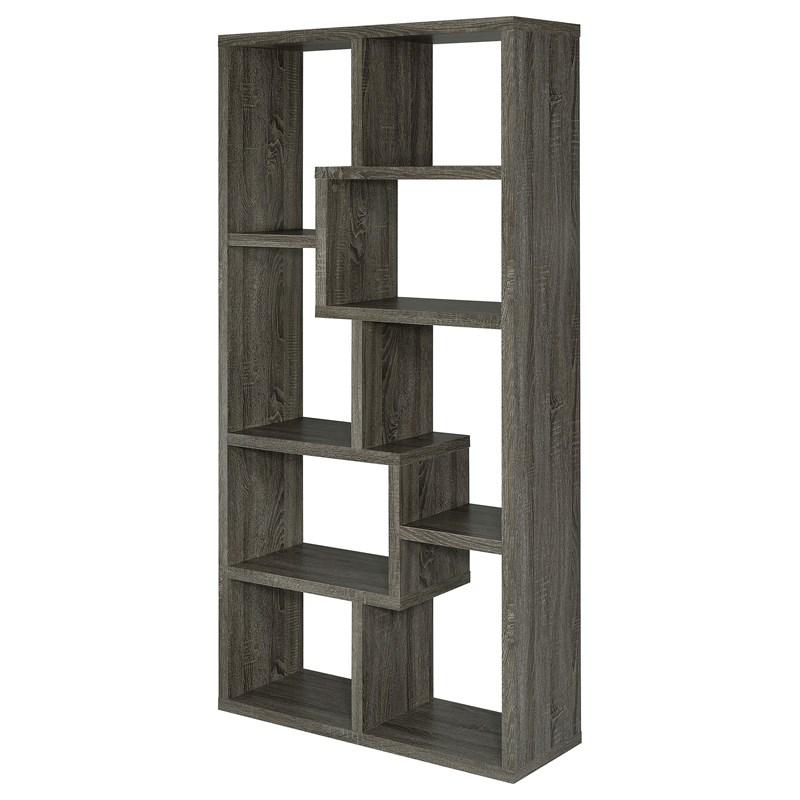 Large Picture of Coaster Furniture Theo 800510 71-inch 7-shelf Bookshelf - Weathered Grey