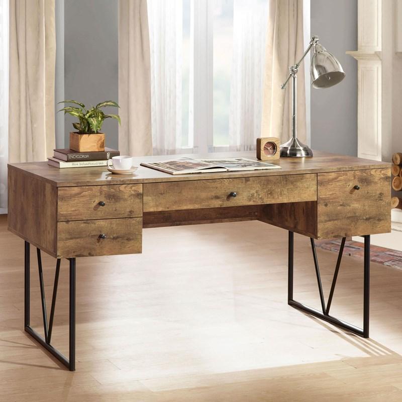 Large Picture of Coaster Furniture Analiese 800999 63-inch 4-Drawer Writing Desk - Rustic Nutmeg