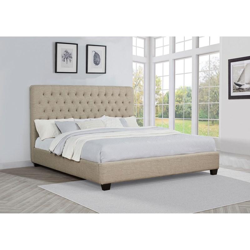 Large Picture of Coaster Furniture Chloe 300007KE Upholstered Eastern King Panel Bed - Oatmeal