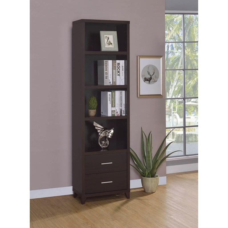 Large Picture of Coaster Furniture Lewes 700882 4-shelf Engineered Wood Media Tower - Cappuccino