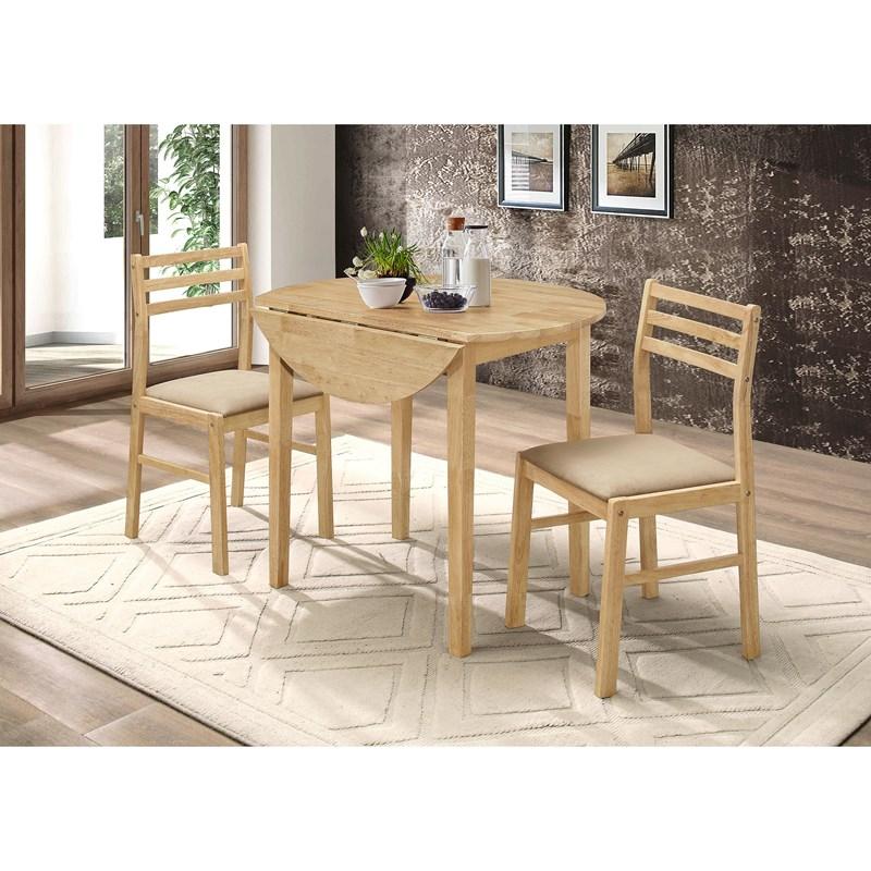 Large Picture of Coaster Furniture Bucknell 130006 3-piece Round Drop Leaf Dining Table Set - Natural
