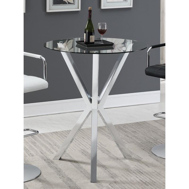 Large Picture of Coaster Furniture Denali 100186 Round 35-inch Glass Top Bistro Bar Table - Chrome