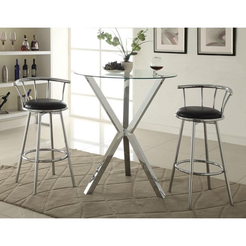 Large Picture of Coaster Furniture Denali 100186 Round 35-inch Glass Top Bistro Bar Table - Chrome