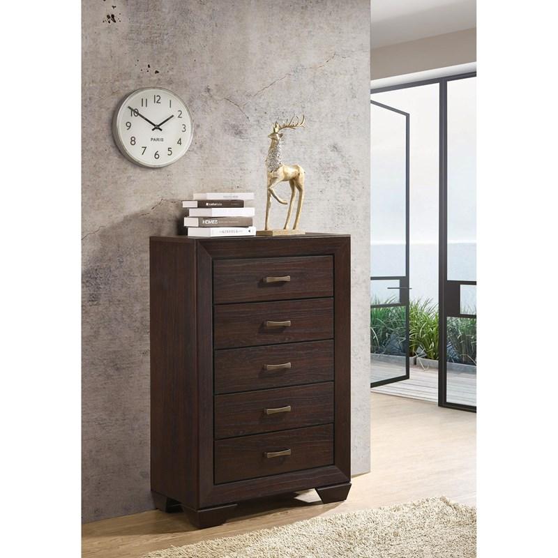 Large Picture of Coaster Furniture Kauffman 204395 5-Drawer Bedroom Chest - Dark Cocoa