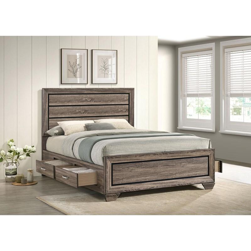 Large Picture of Coaster Furniture Kauffman 204190Q Wood Queen Storage Panel Bed - Washed Taupe