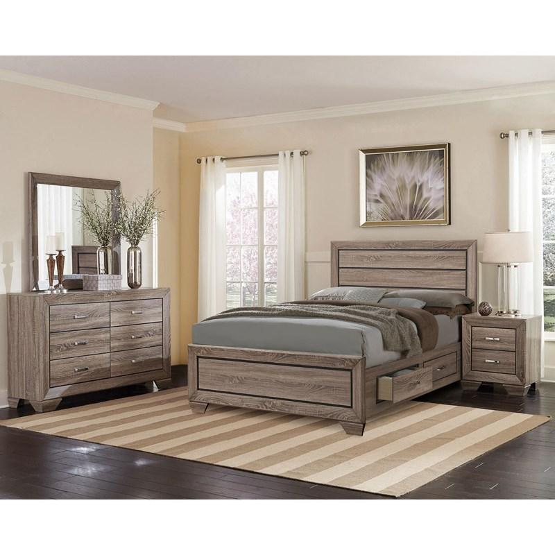 Large Picture of Coaster Furniture Kauffman 204190Q Wood Queen Storage Panel Bed - Washed Taupe