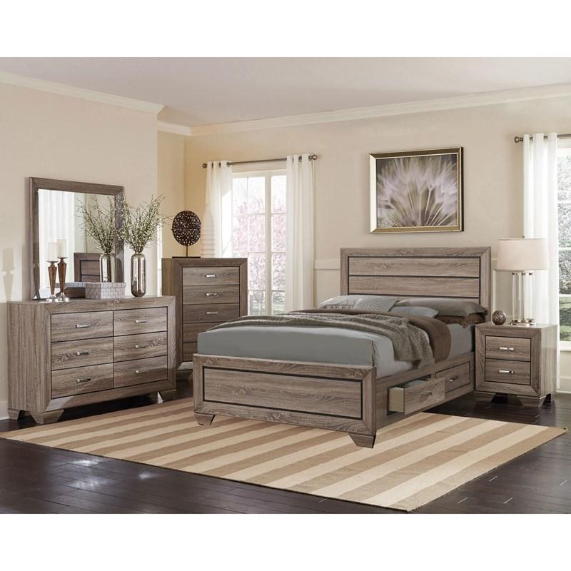 Large Picture of Coaster Furniture Kauffman 204190Q Wood Queen Storage Panel Bed - Washed Taupe