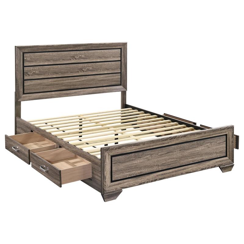 Large Picture of Coaster Furniture Kauffman 204190Q Wood Queen Storage Panel Bed - Washed Taupe