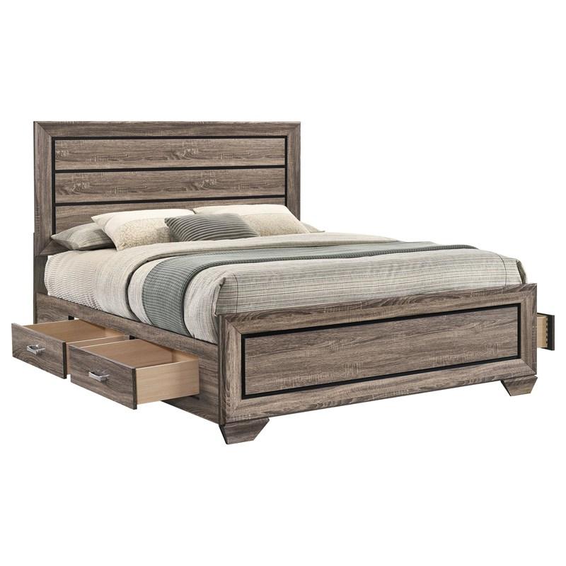 Large Picture of Coaster Furniture Kauffman 204190Q Wood Queen Storage Panel Bed - Washed Taupe