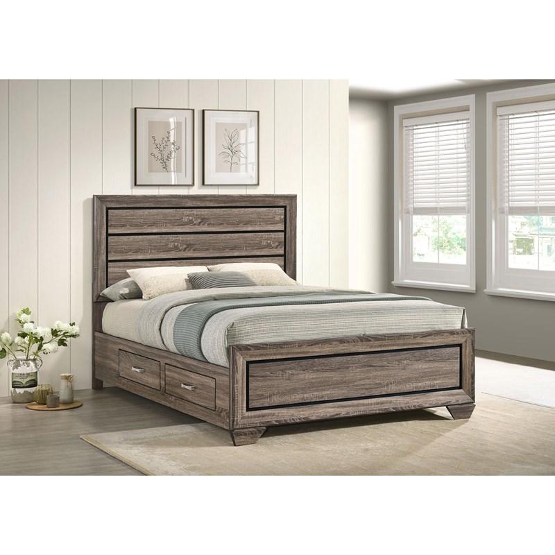 Large Picture of Coaster Furniture Kauffman 204190Q Wood Queen Storage Panel Bed - Washed Taupe