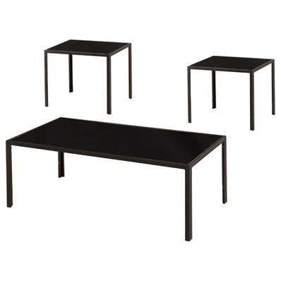 Coaster Furniture Brock 720457 Rectangular Glass Top Coffee Table Set - Black