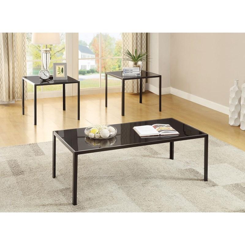 Large Picture of Coaster Furniture Brock 720457 Rectangular Glass Top Coffee Table Set - Black