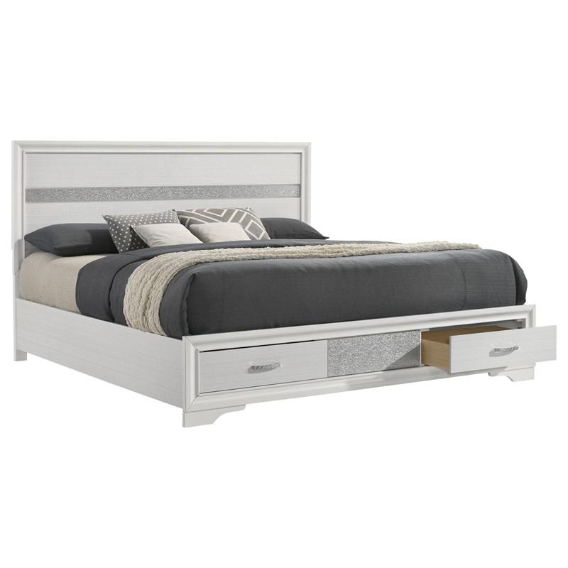Large Picture of Coaster Furniture Miranda 205111KE 51-inch Wood Eastern King Storage Panel Bed - White