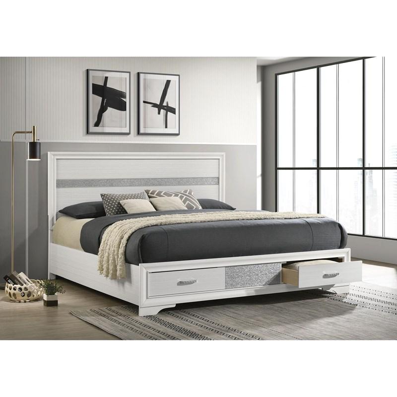 Large Picture of Coaster Furniture Miranda 205111KE 51-inch Wood Eastern King Storage Panel Bed - White