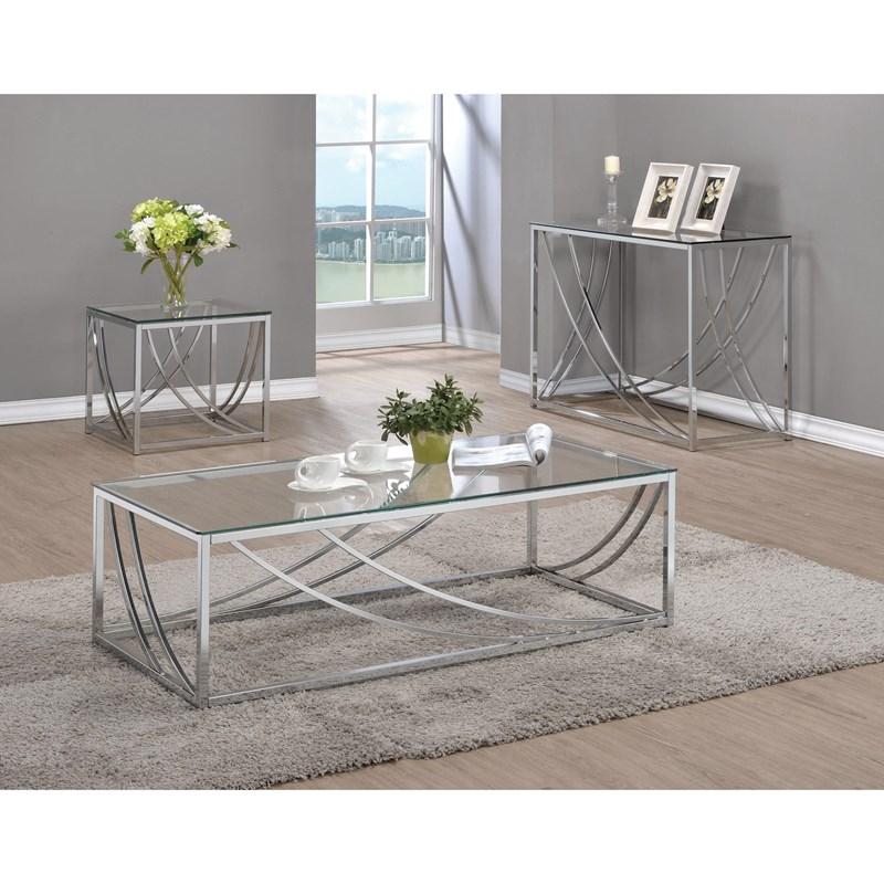 Large Picture of Coaster Furniture Lille 720497 Square Glass Top Side End Table - Chrome