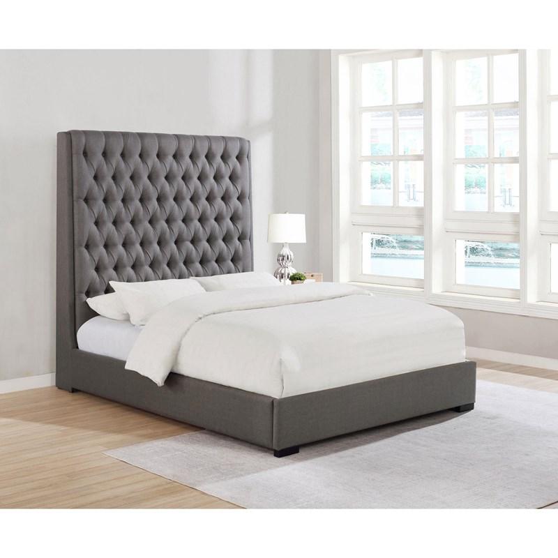 Large Picture of Coaster Furniture Camille 300621Q Upholstered Queen Panel Bed - Grey