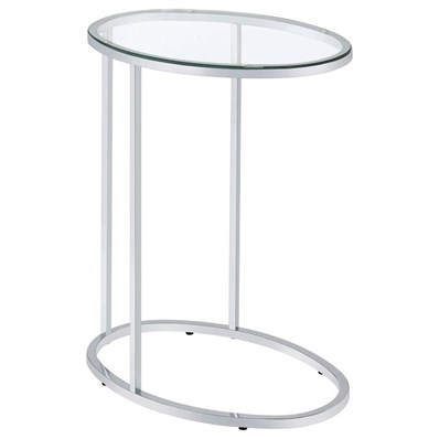 Coaster Furniture Kyle 902927 Oval Glass Top C-Shaped Sofa Side Table - Chrome