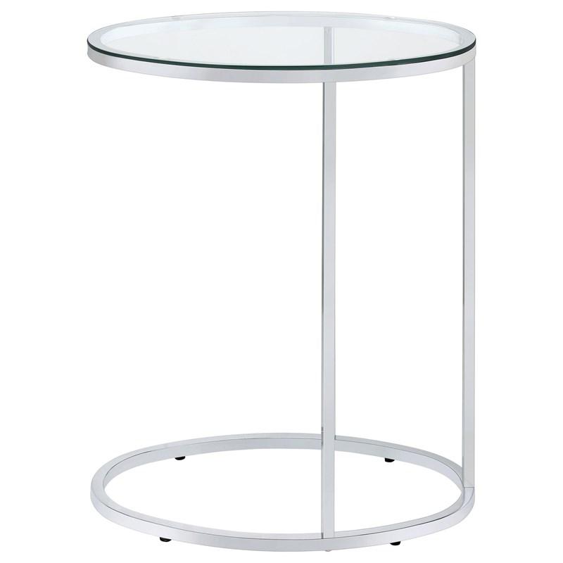 Large Picture of Coaster Furniture Kyle 902927 Oval Glass Top C-Shaped Sofa Side Table - Chrome