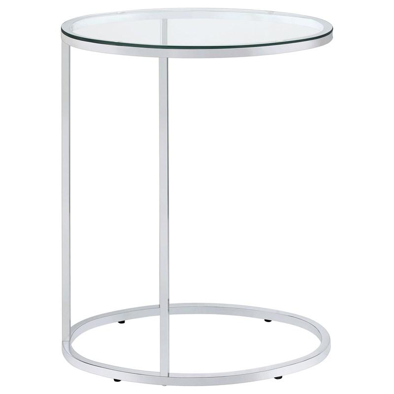 Large Picture of Coaster Furniture Kyle 902927 Oval Glass Top C-Shaped Sofa Side Table - Chrome