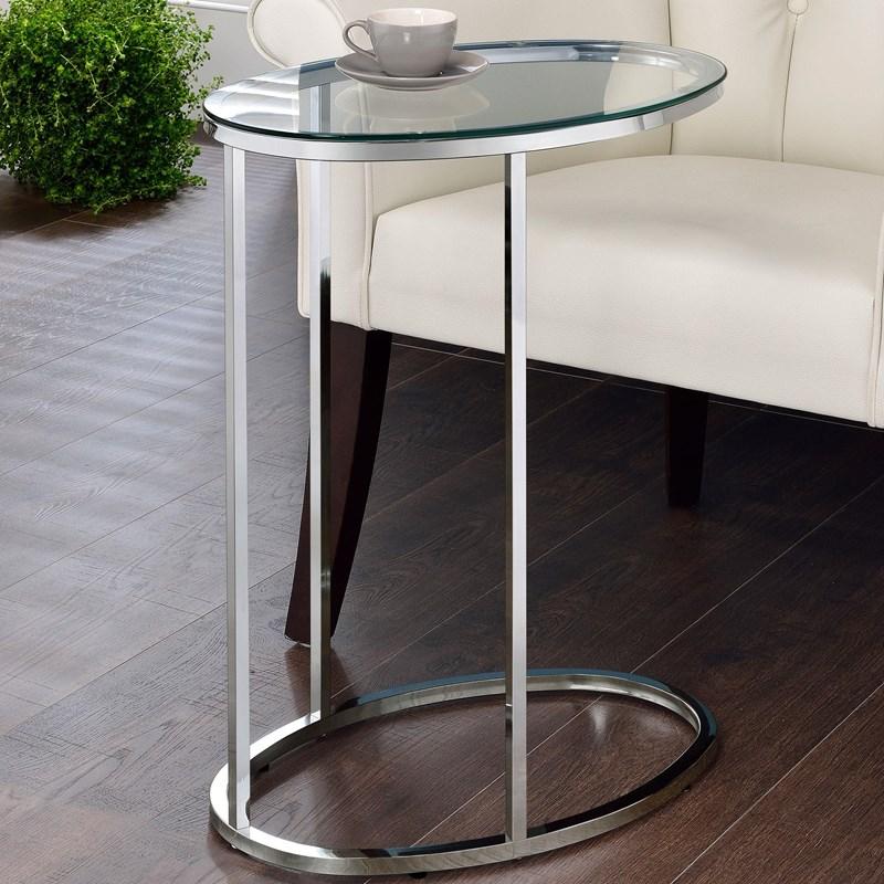 Large Picture of Coaster Furniture Kyle 902927 Oval Glass Top C-Shaped Sofa Side Table - Chrome