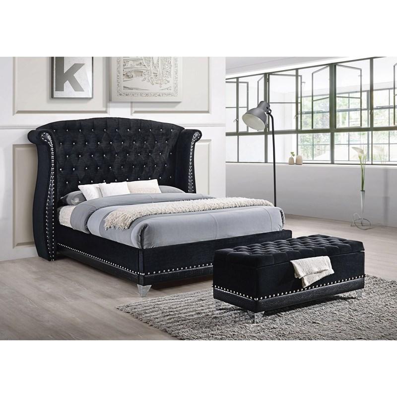 Large Picture of Coaster Furniture Barzini 300644 Velvet Upholstered Tufted Storage Bench - Black